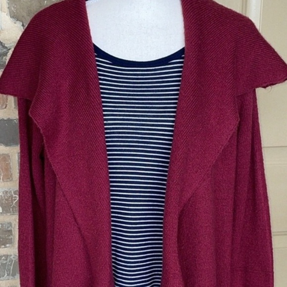 Cranberry Knit Wrap Front Long Cardigan Coat Single Button Maroon Jewel Tone - Picture 9 of 9